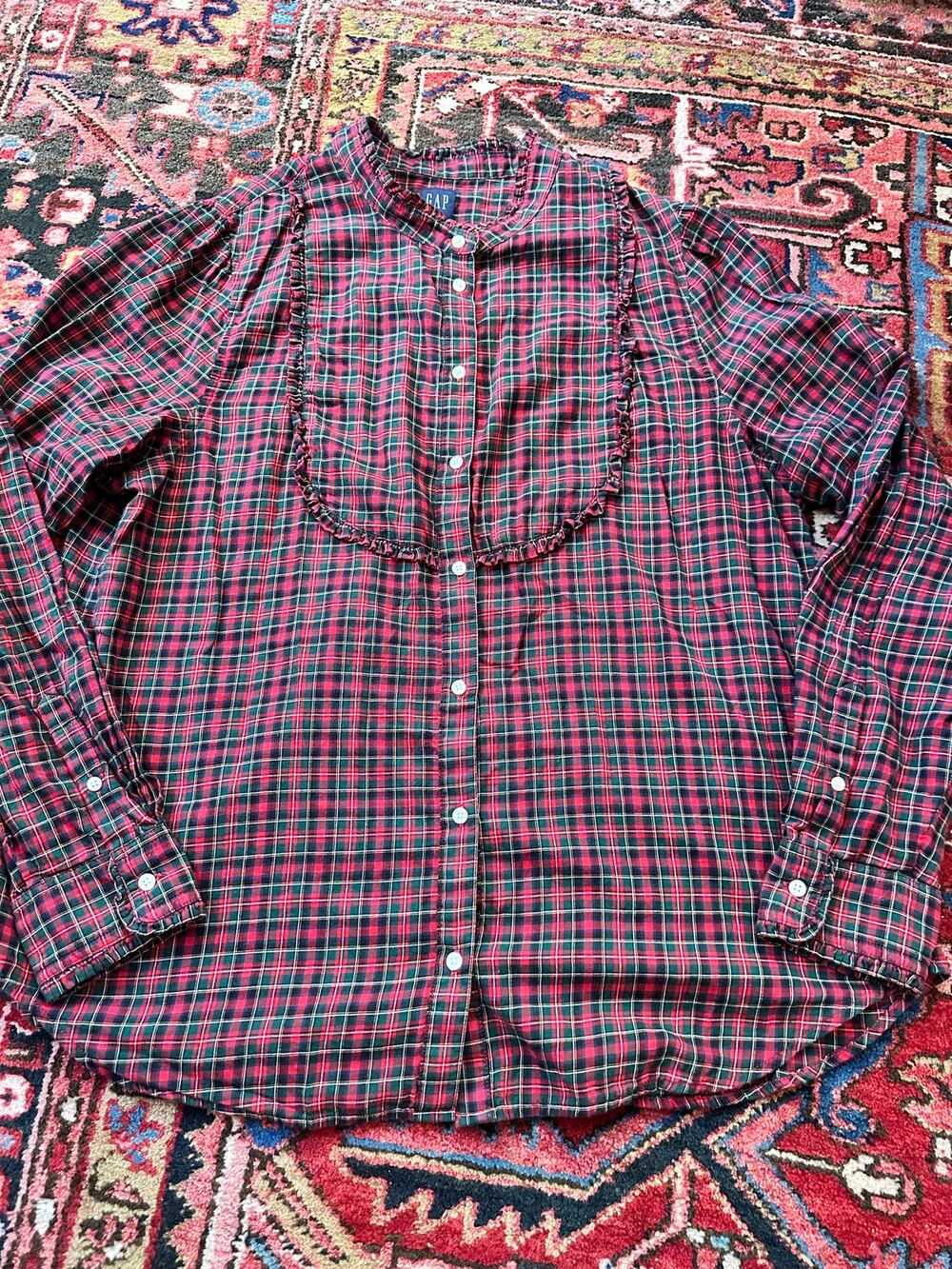 Gap Women’s Holiday Plaid Tuxedo Style Button Down Shirt Size XL Tall